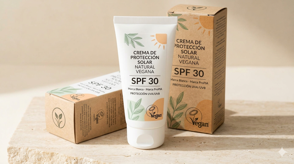 Crema solar SPF30 vegana (50 ml, Tu propia marca)